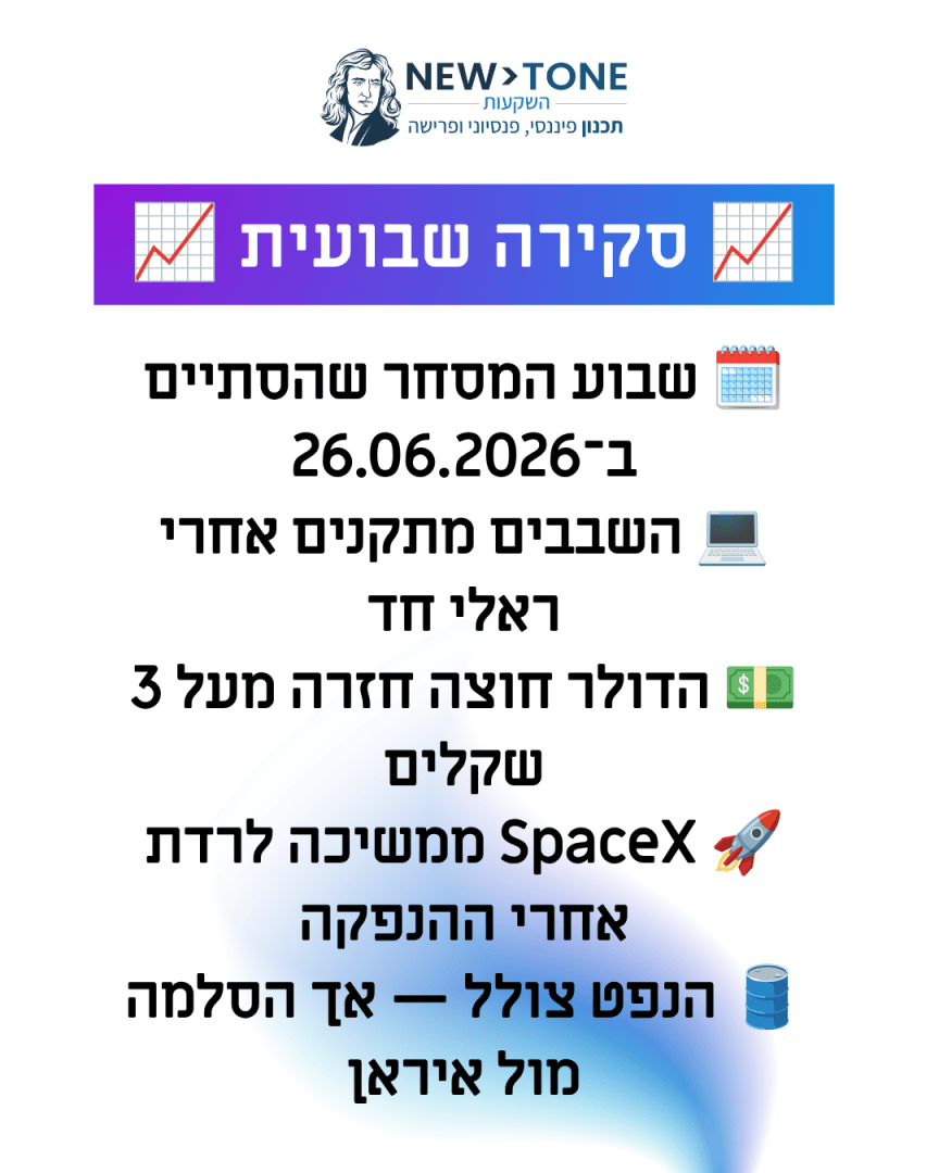 סקירה שבועית NEW-TONE — שבוע שהסתיים 26.06.2026, השבבים מתקנים והדולר חוצה מעל 3 שקלים