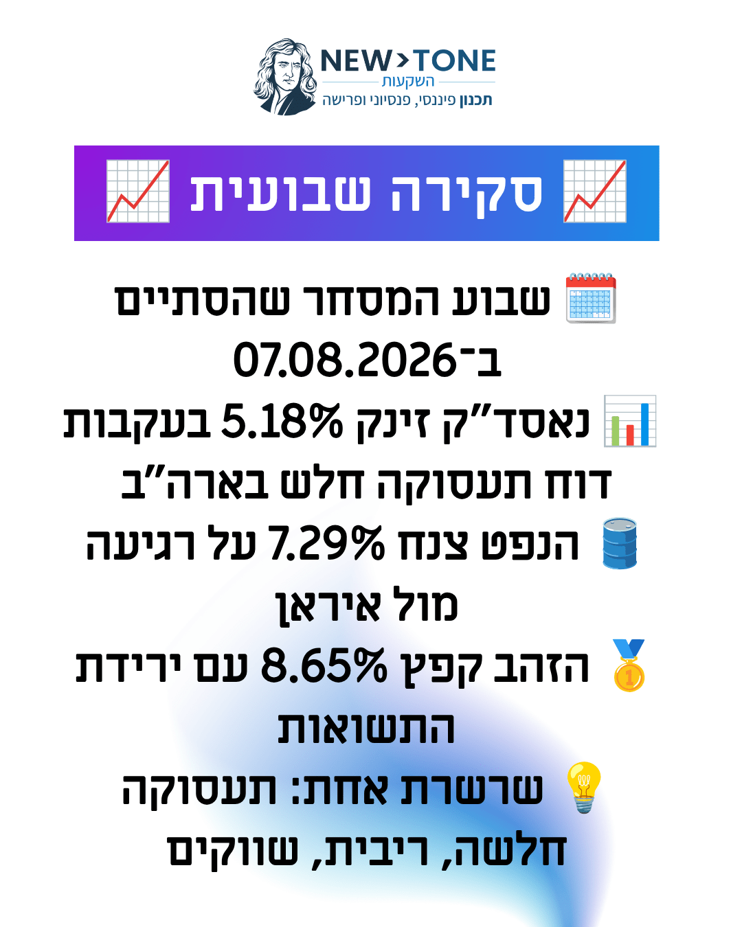 aסקירה שבועית 7.8.2026 - NEW-TONE השקעות